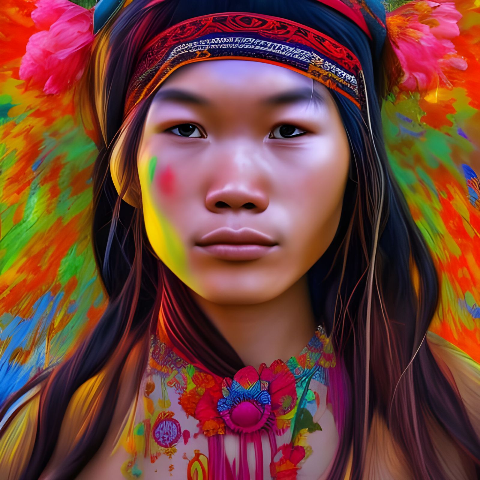Hyperrealistic Vietnam Hippy in Splash Art Style