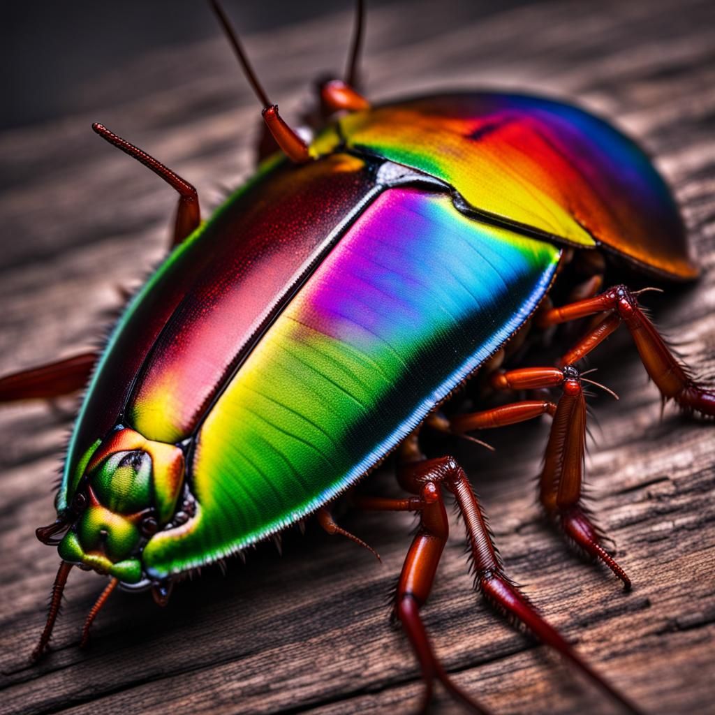 Hyperrealistic Rainbow Cockroach in Vivid Detail