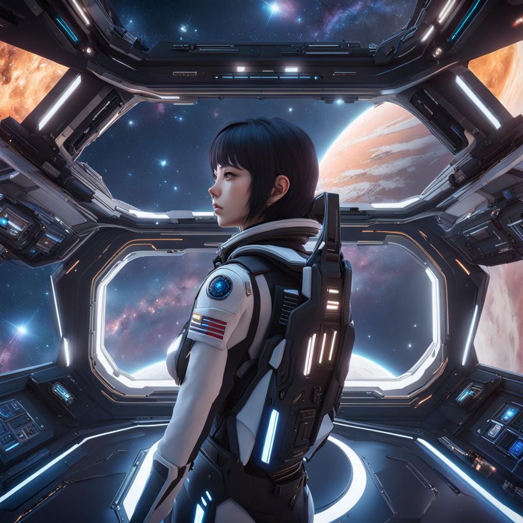 Detailed Interstellar Space Scene in Anime Style