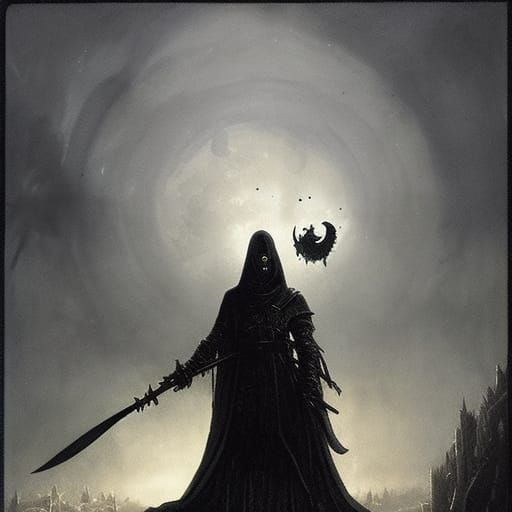 Gothic Knight of Darkness Under Eclipse Moon