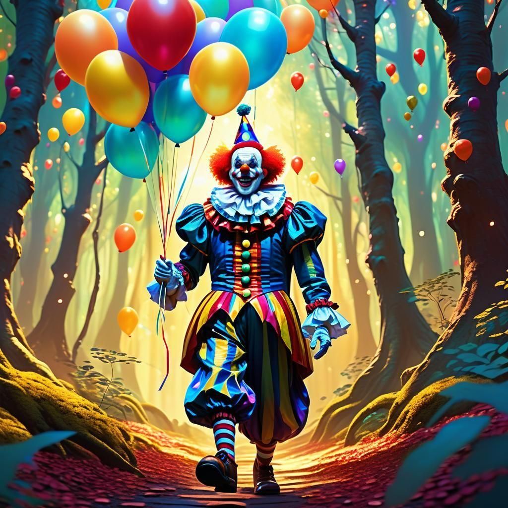 Happy Clown Walking Away: Detailed Matte Painting