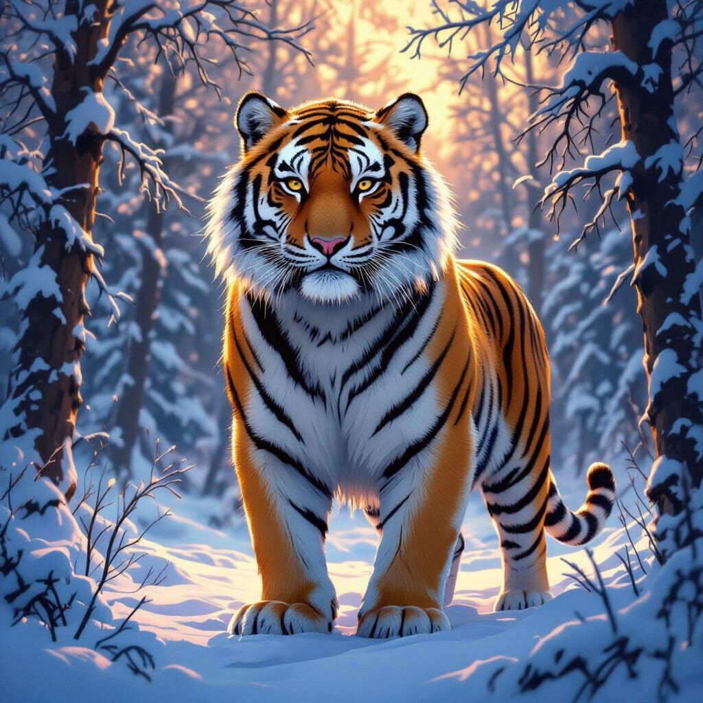 Majestic Ice Tiger in Frozen Forest