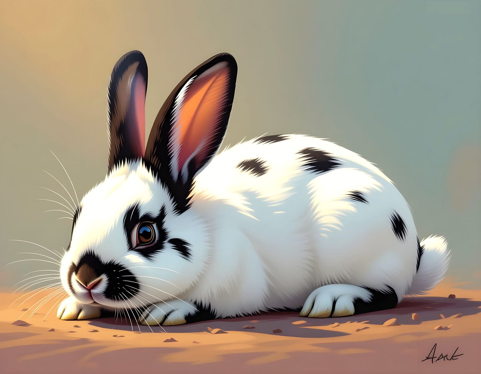 Hyperrealistic English Spotted Rabbit in Color