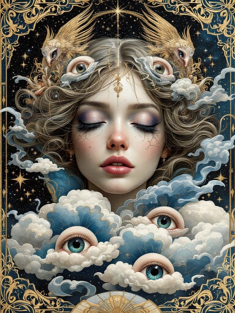 Celestial Dreamer in Cosmic Nouveau Style
