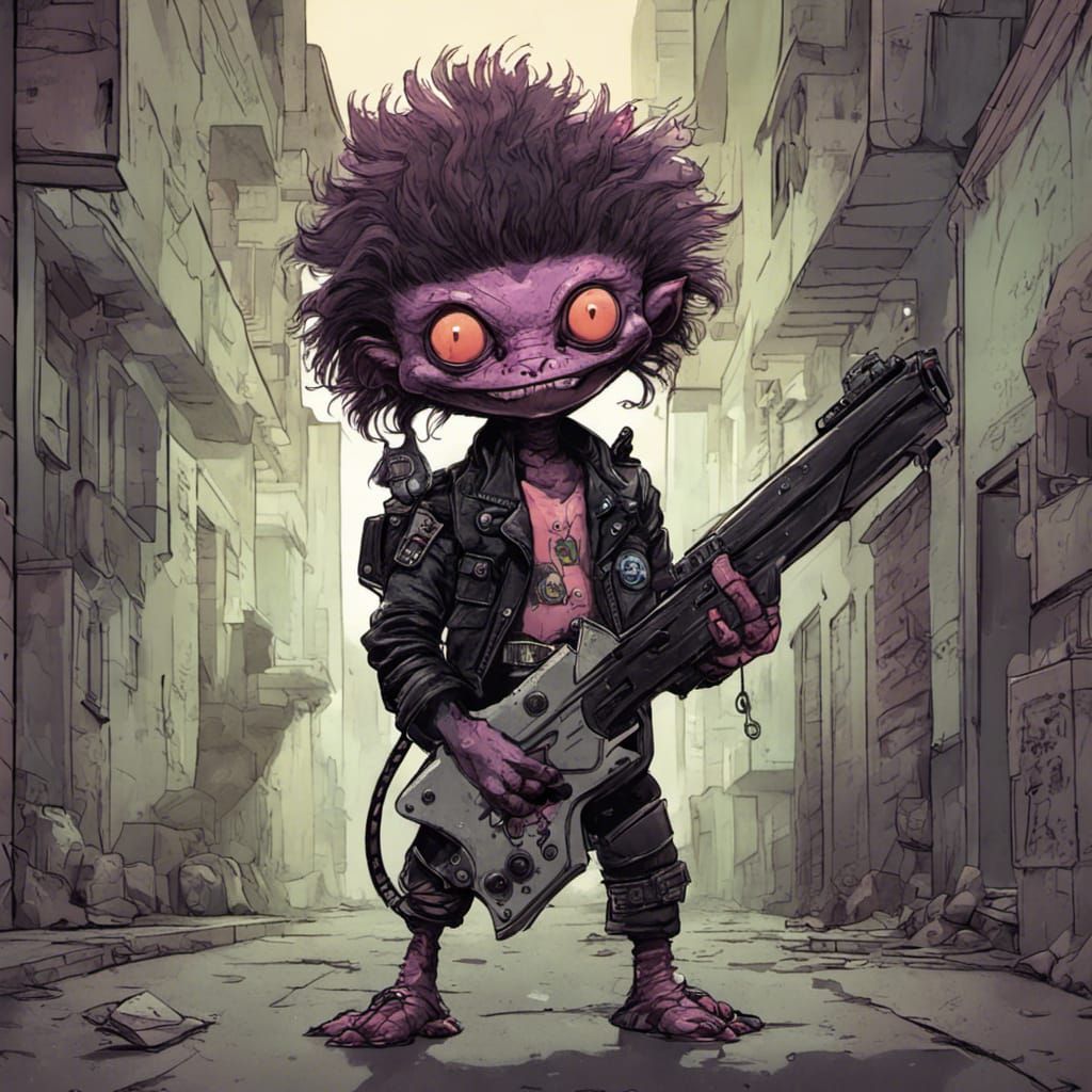 Fierce Punk Lizard Alien in Dim Alley