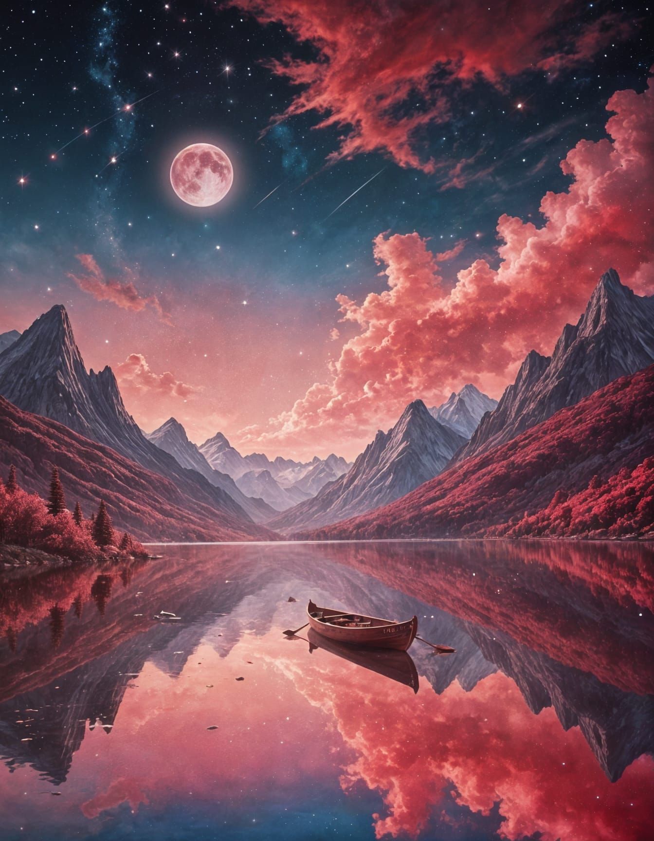 Surreal Moonrise Over Infinite Mirror Lake