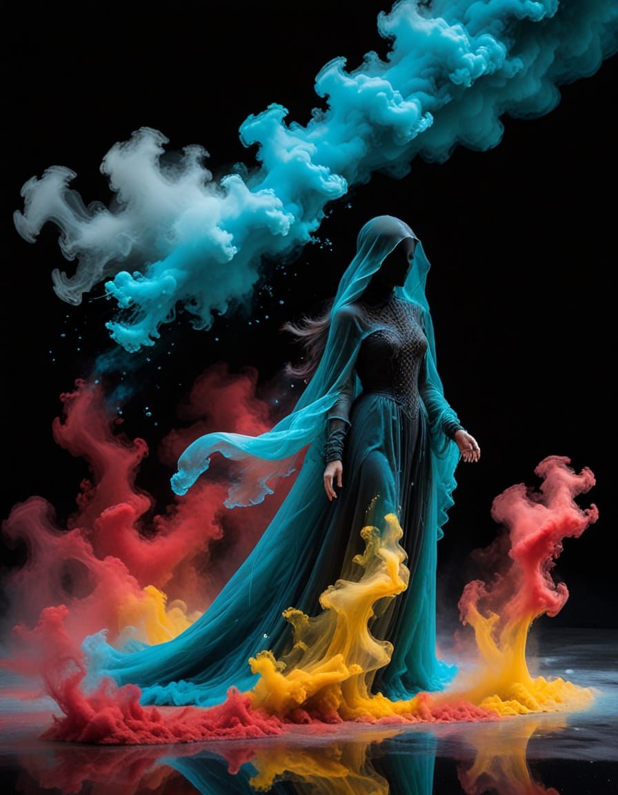 Ghostly Lady Paints Mist on Black Ice