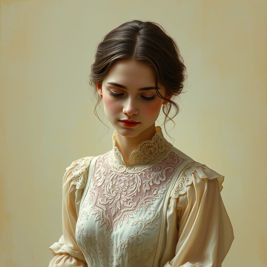 Ethereal Young Woman in Flowing Gown
