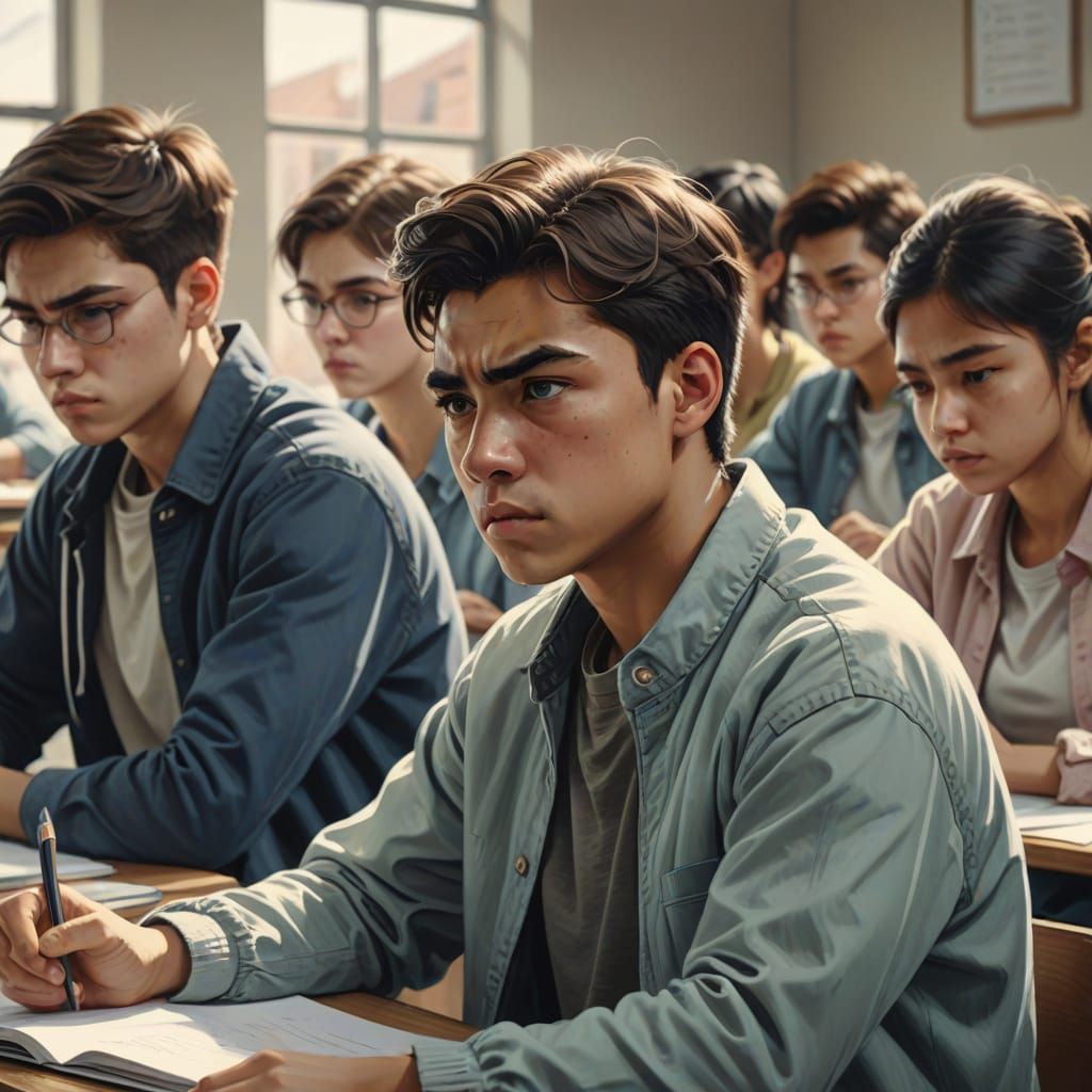 Stressed Engineering Students During Exams: Concept Art