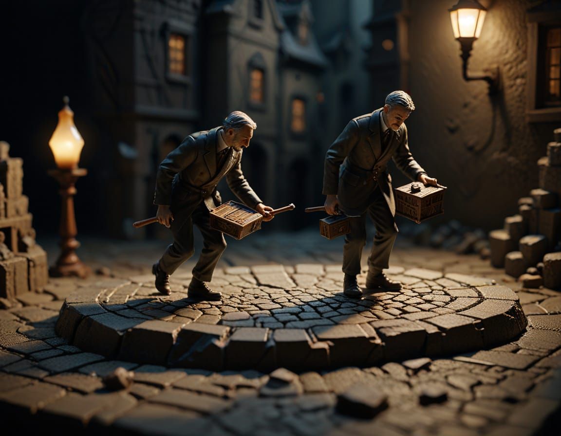 Miniature Cycling Scene in Moody, Cinematic Style