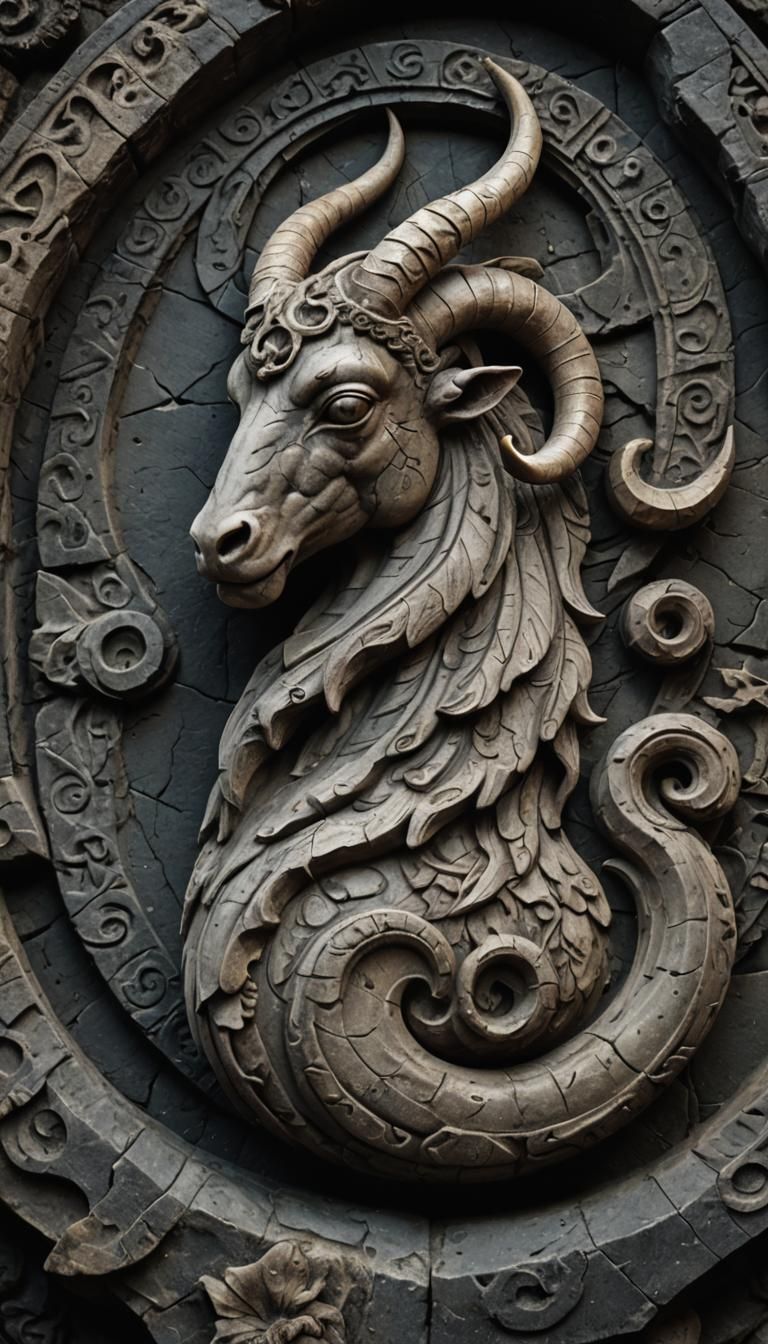 Carved Stone Capricorn Astrological Symbol in 4K