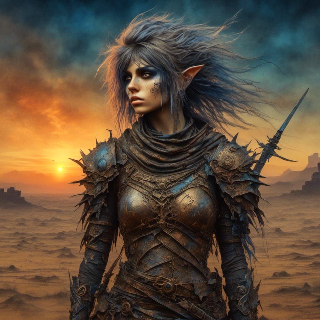 Desert Nomad Warrior in Antique Watercolor Style