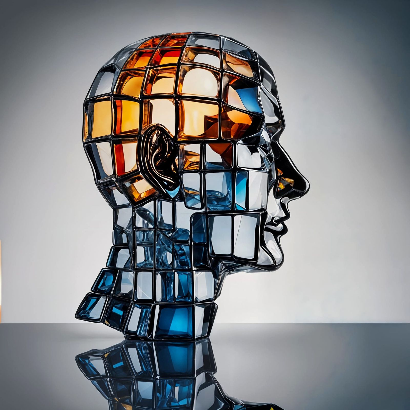 Surreal Digital Art of Glass Rubik's Cube Human Head