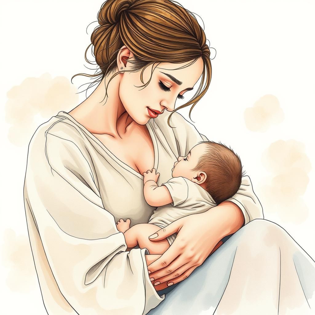 Mother and Child: A Delicate Watercolor Illustration