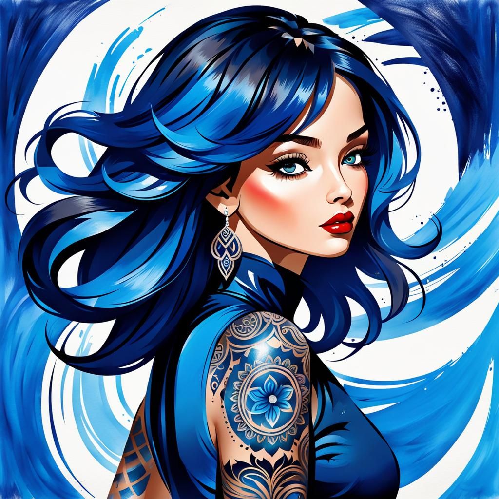 Silkscreen Beauty Model with Tattoo Designs