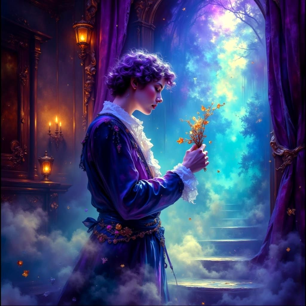 Glossy Crepuscular Rays in Purple, Blue, and Gold