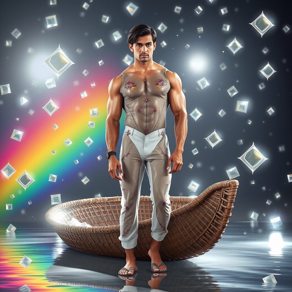 Indian Bodybuilder in Prism Light, Futuristic Mystical Style