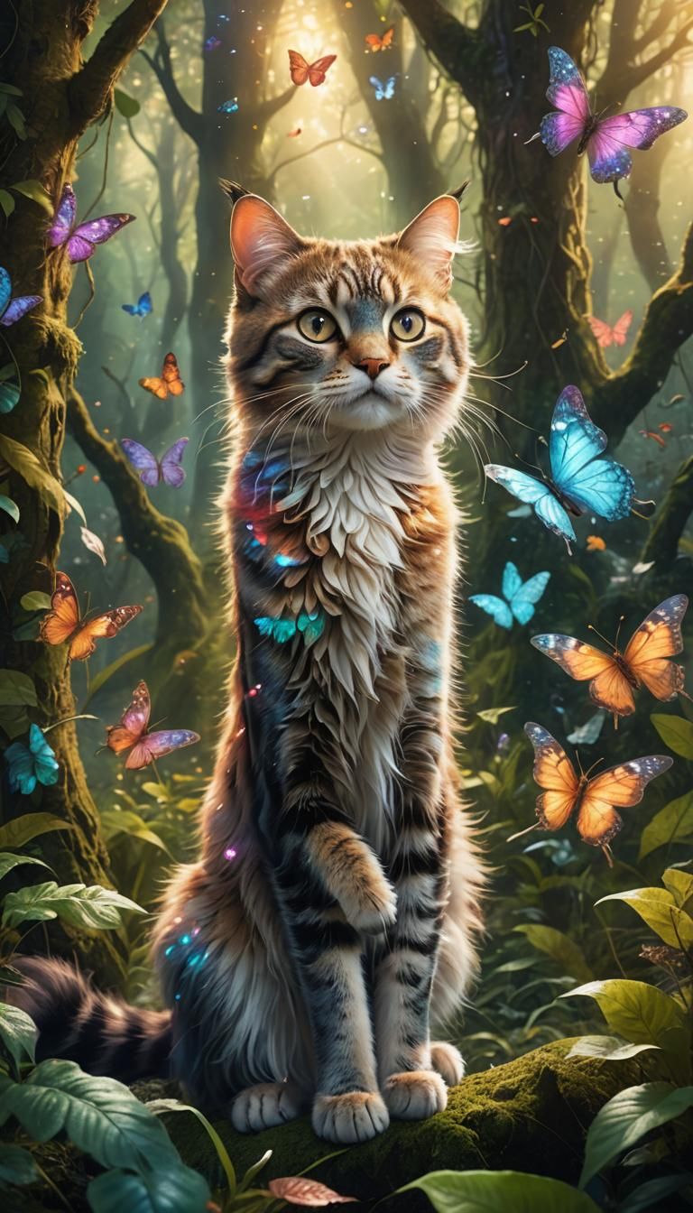 Enchanted Cat in Mystical Forest Glade