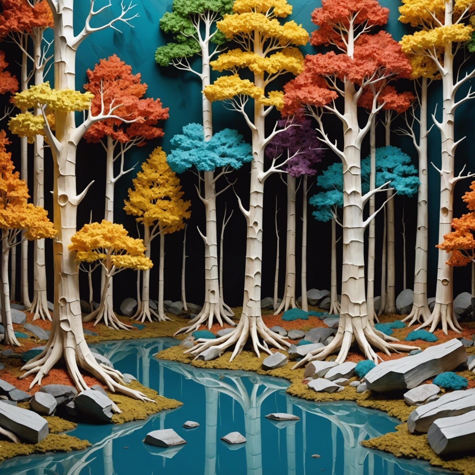 Surreal 3D Rock Formation in Bone Cut Style