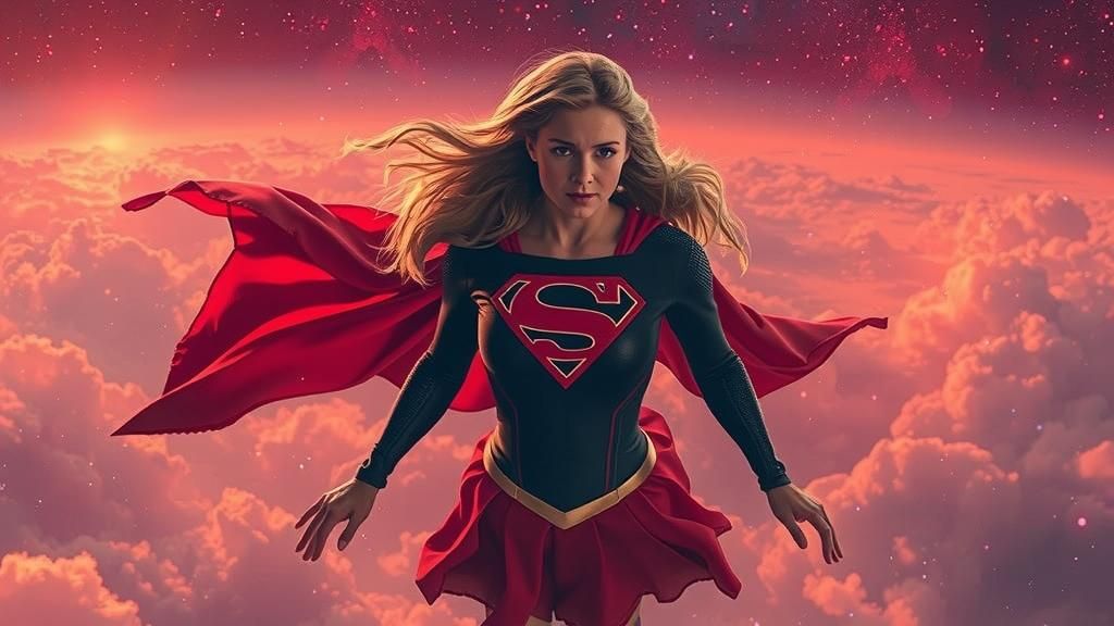 Supergirl Soaring Through Interstellar Nebula Dreamscape