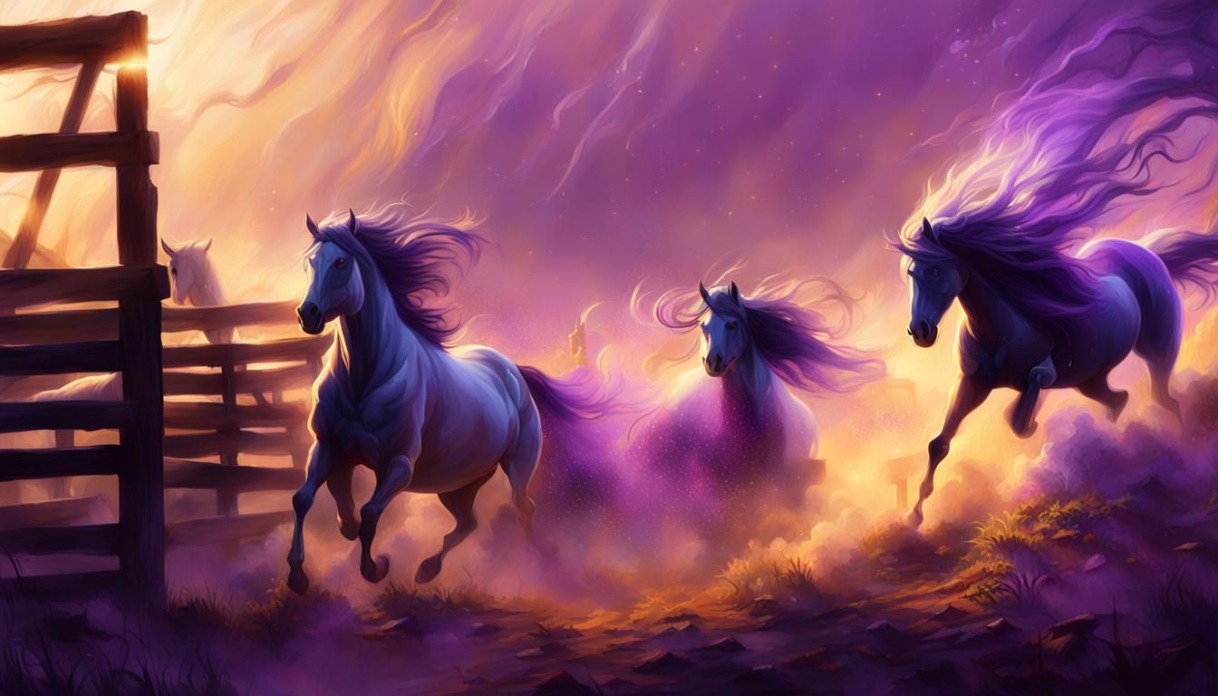 Majestic Horses in Dark Fantasy Style with Glowing Auras
