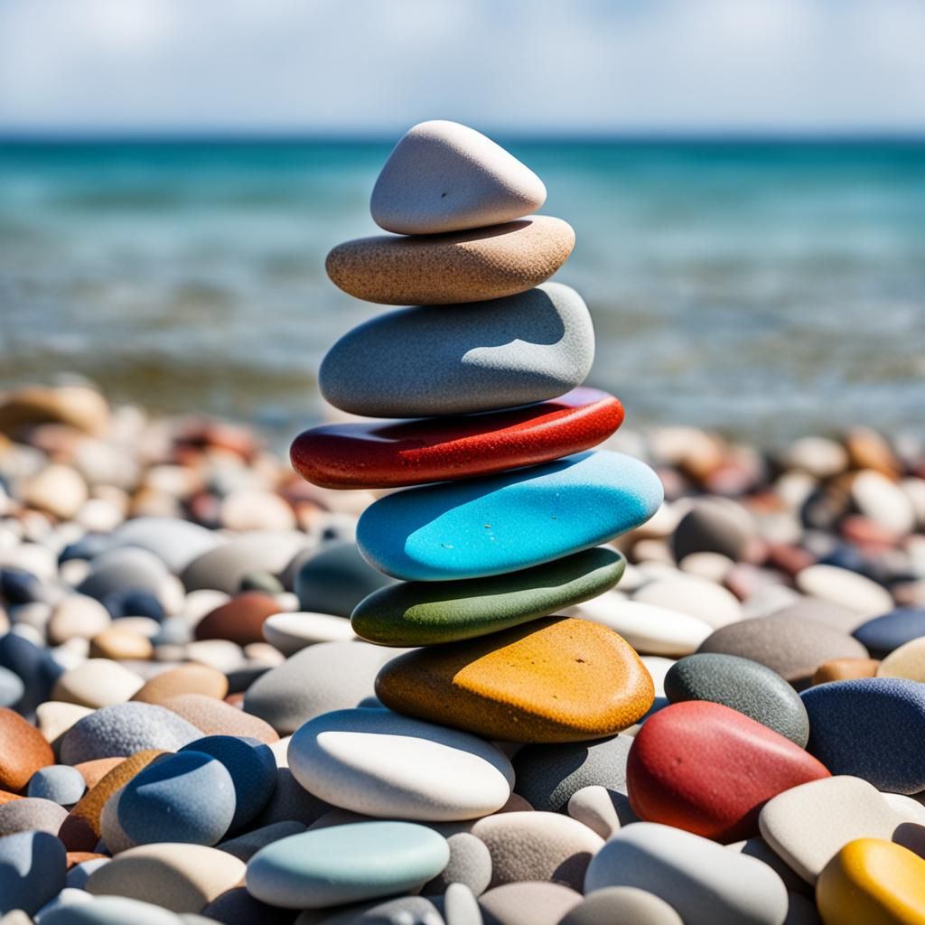 Balancing Colorful Pebbles on a Seaside Stack