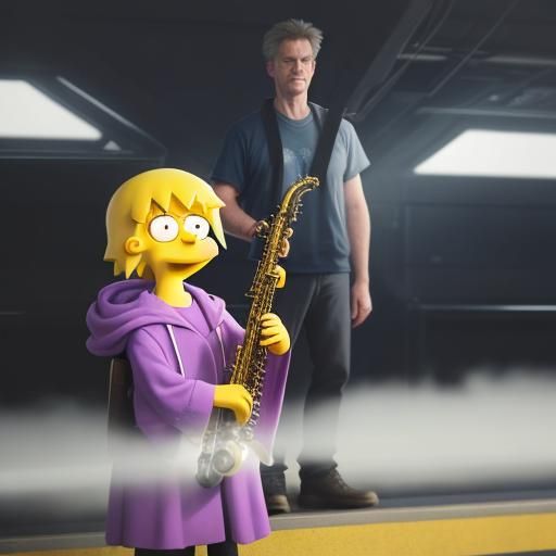 Lisa Simpson Plays Saxophone on Foggy Platform