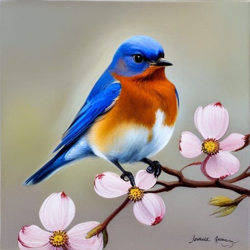 Bluebird in Bloom: Oil Painting by Gurney Style
