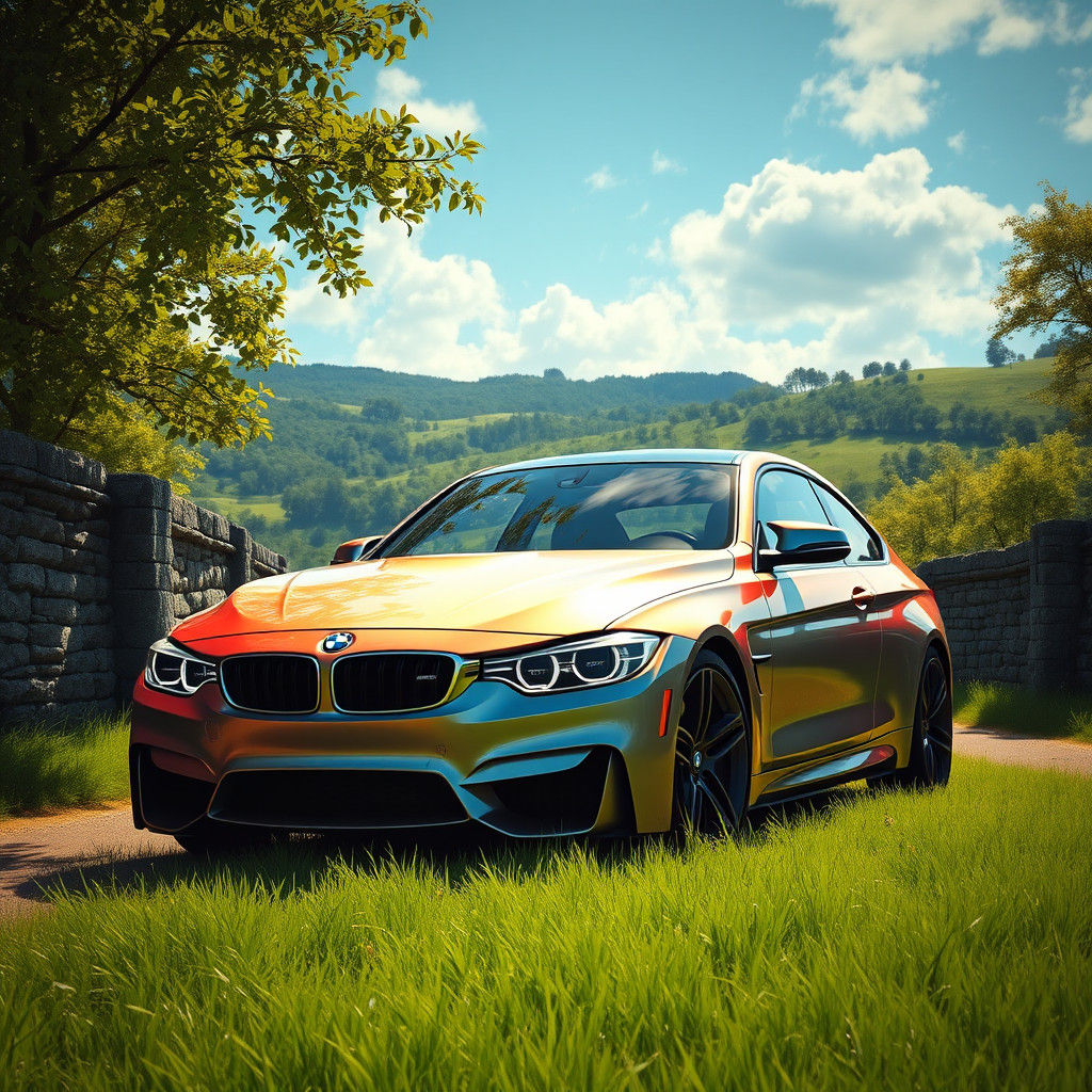 BMW M3 in British Countryside as Gauguin-Inspired Art