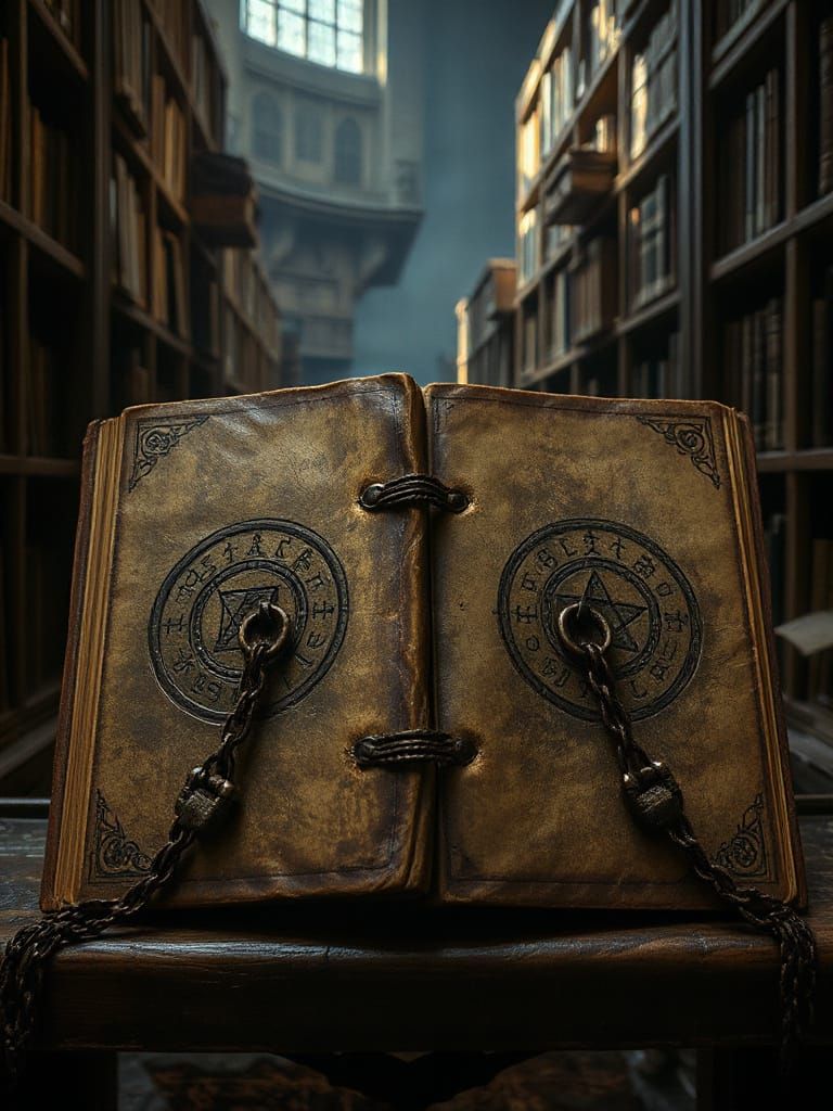 Forbidden Leather-Bound Tome in Rich, Dramatic Lighting