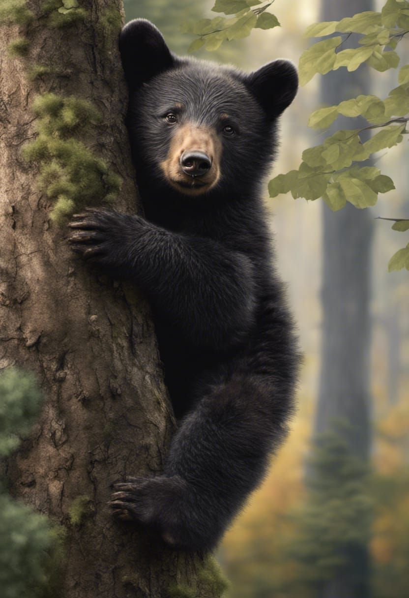 Black Bear Cub Climbing a Tree