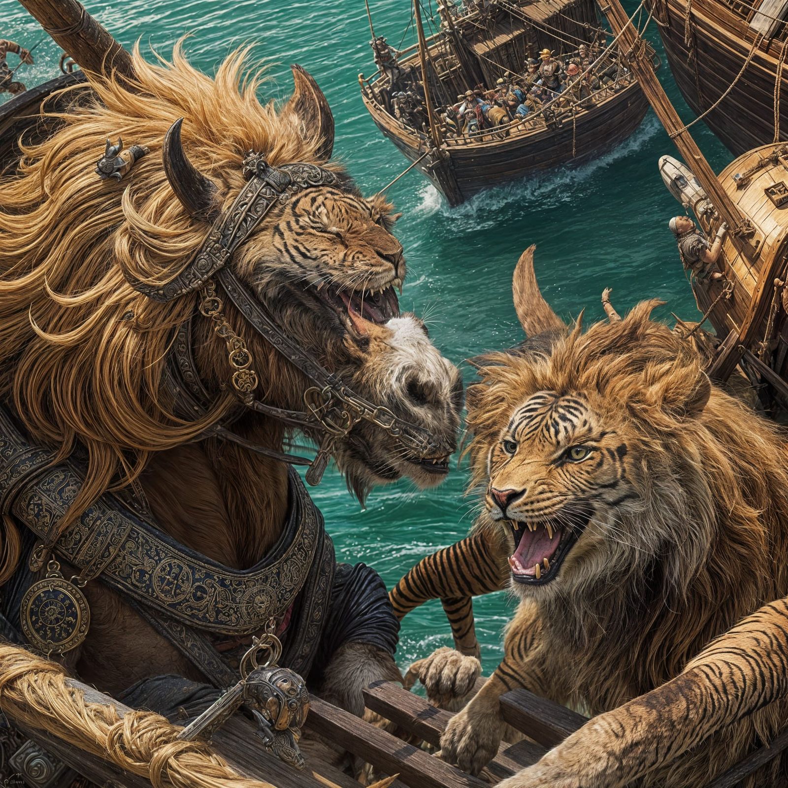 Animal Pirates Battle in Detailed Colorful Painting
