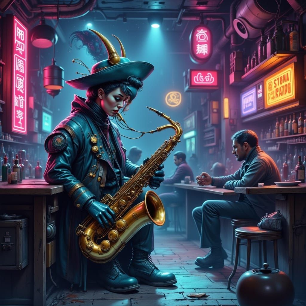 Sentient Saxophone Plays Cosmic Blues in Film Noir Style