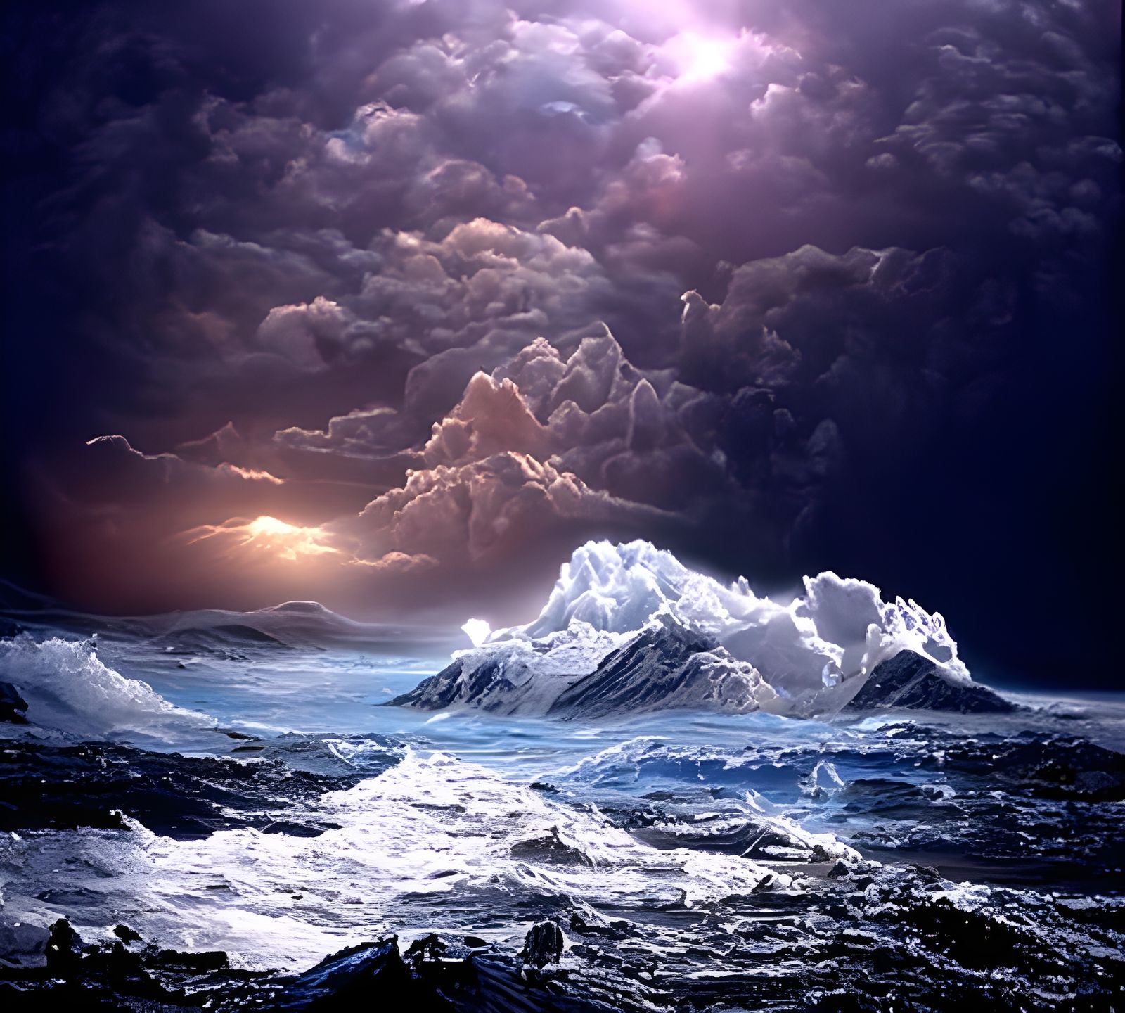 Luminous Blue Seascape with Backlit Clouds