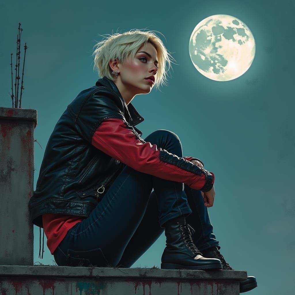 Rebellious Moonlit Youth in Cyberpunk Style