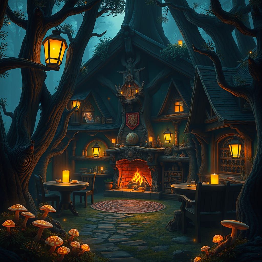 Mystical Tavern in a Vibrant Forest
