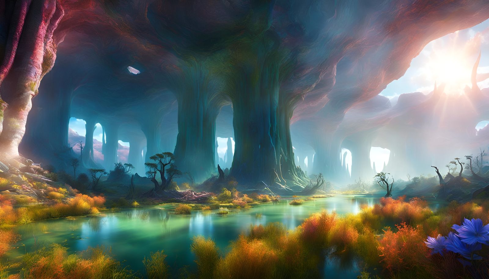 Futuristic Sci-Fi Caves in Opalescent Haze