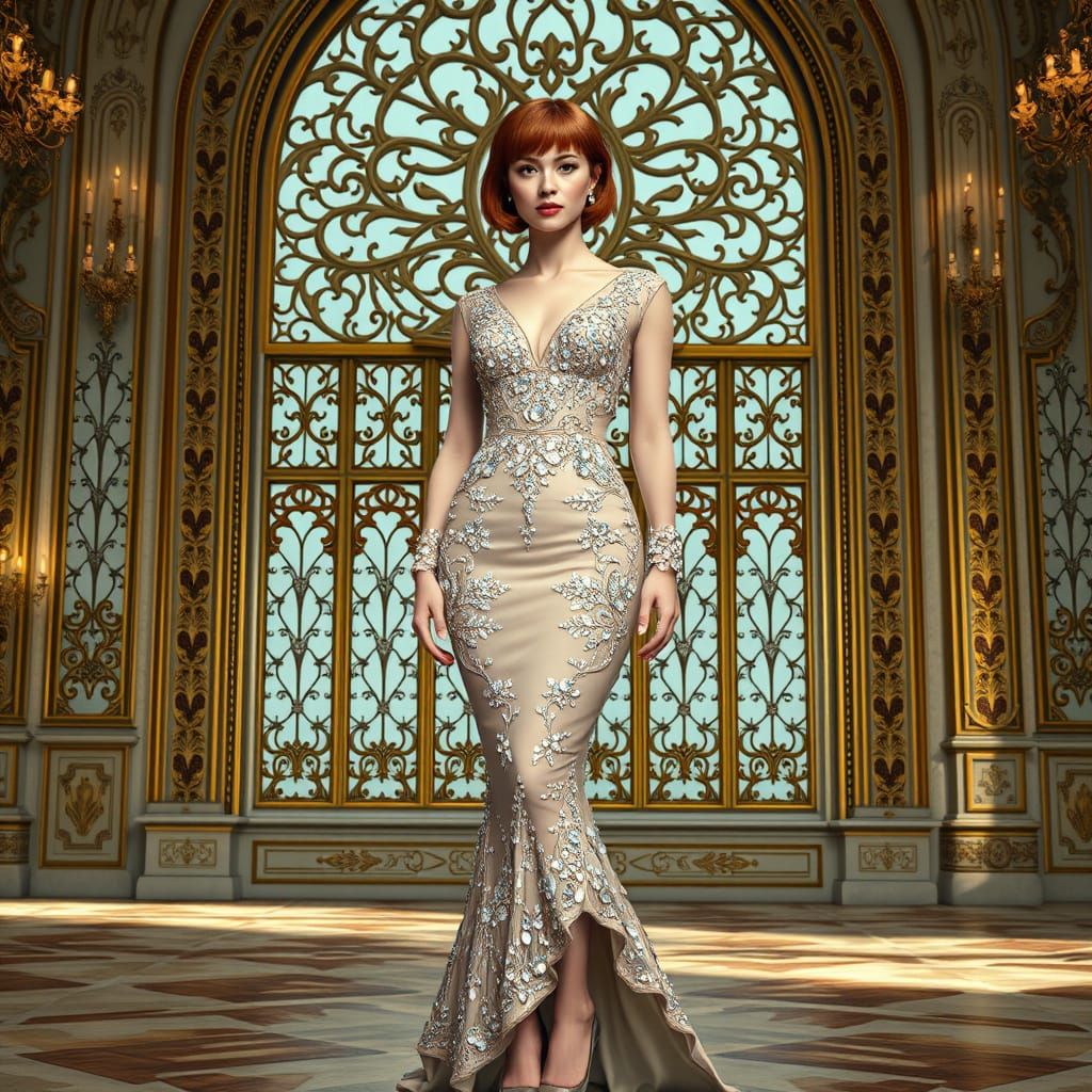 Art Nouveau Mermaid Dress in Ornate Ballroom