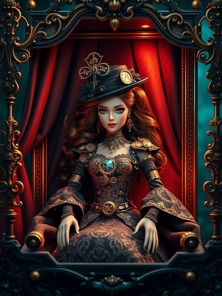 Steampunk Barbie in Ornate Box: Digital Art