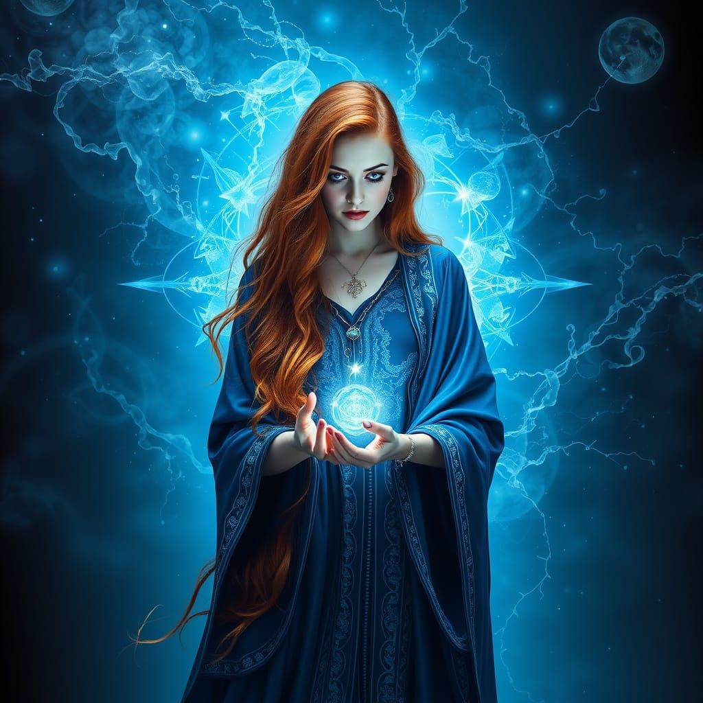 Enchantress with Magic Staff in Mystical Forest