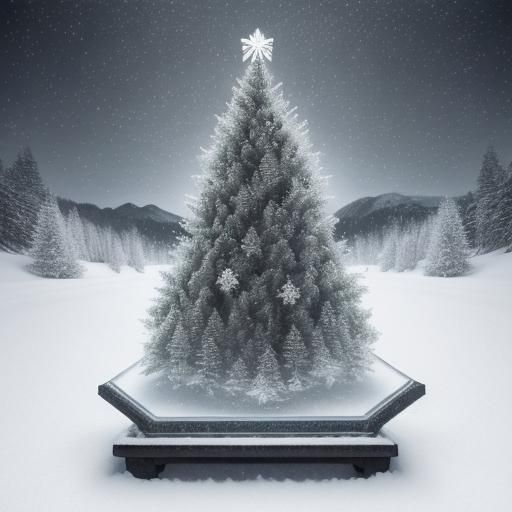 Holographic Christmas Tree in Crystal Snow Scene
