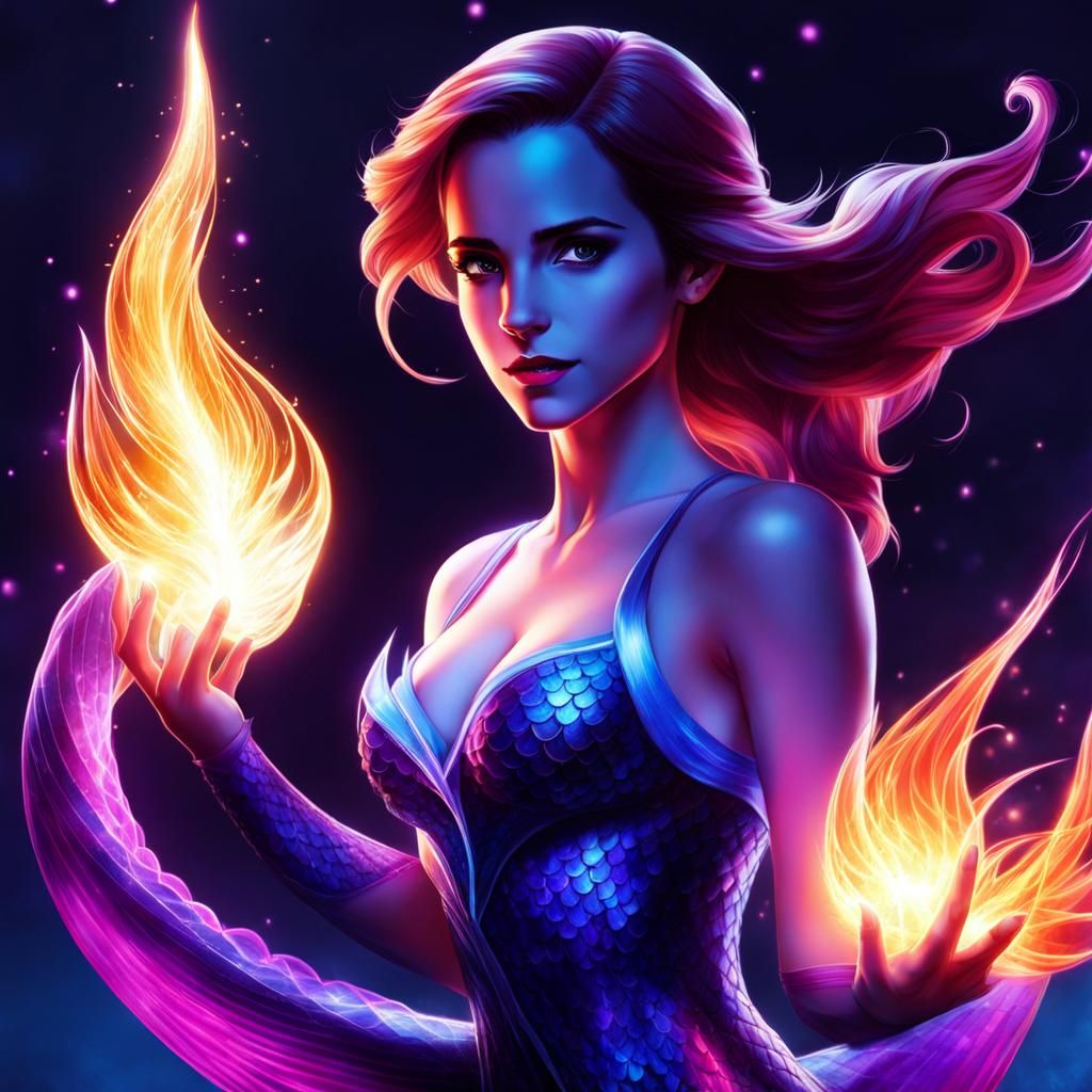 Evil Mermaid Temptress Casting Magic: Anime Style