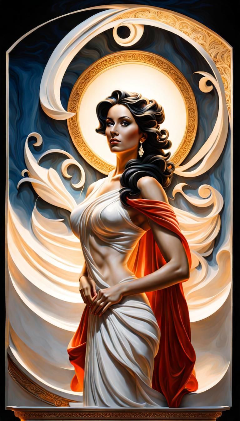 Monochrome Marble Relief Sculpture of a Woman