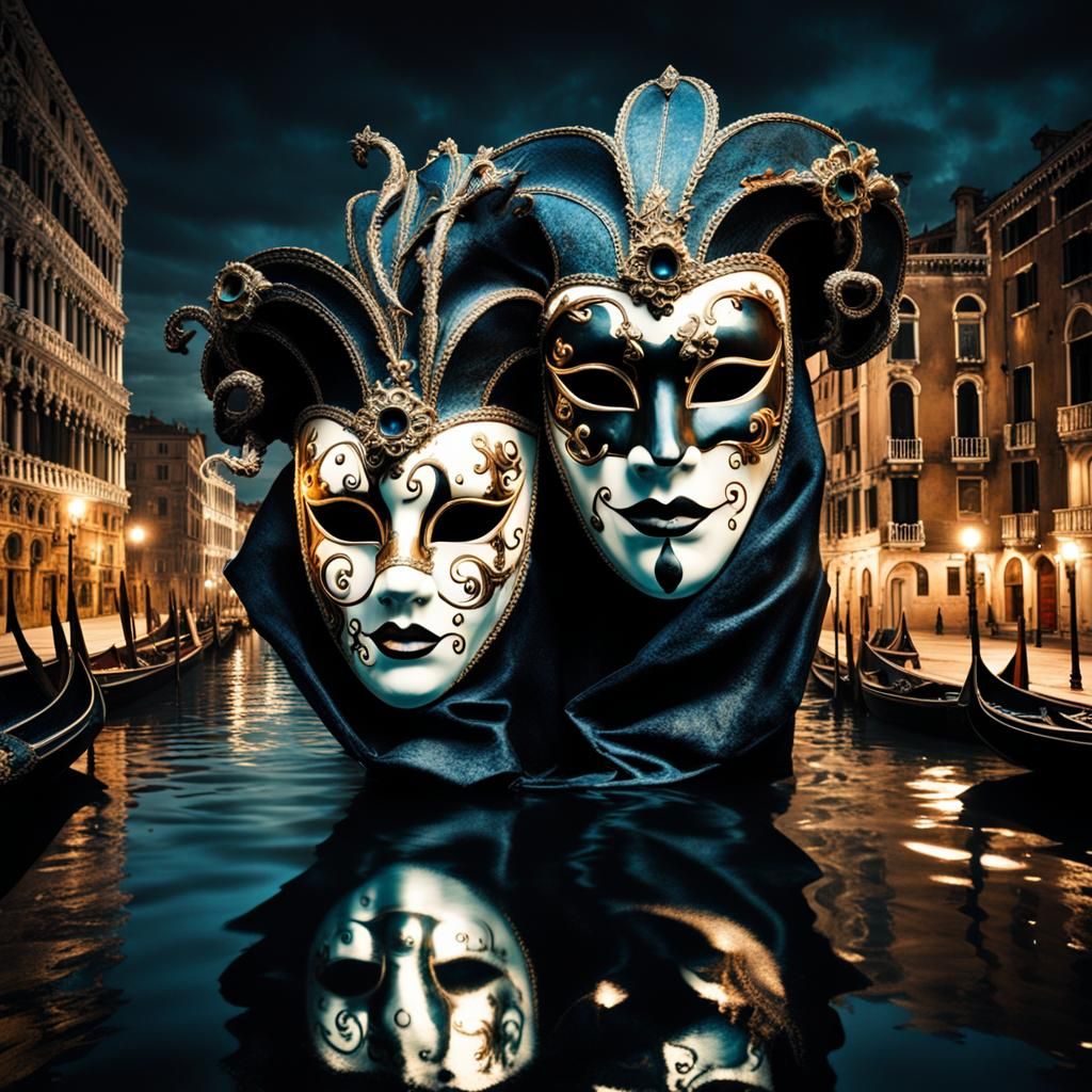 Venetian Masks at Secret Party in Splash Art Style