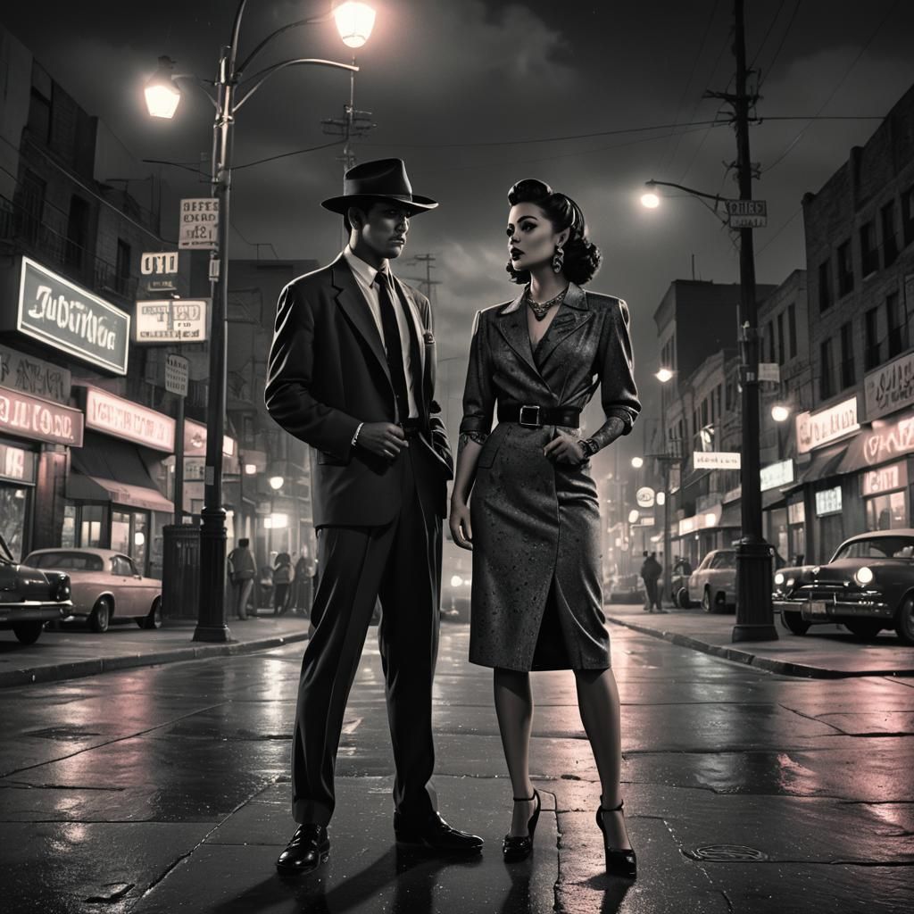Zoot Suiter and Woman in Noir Film Style