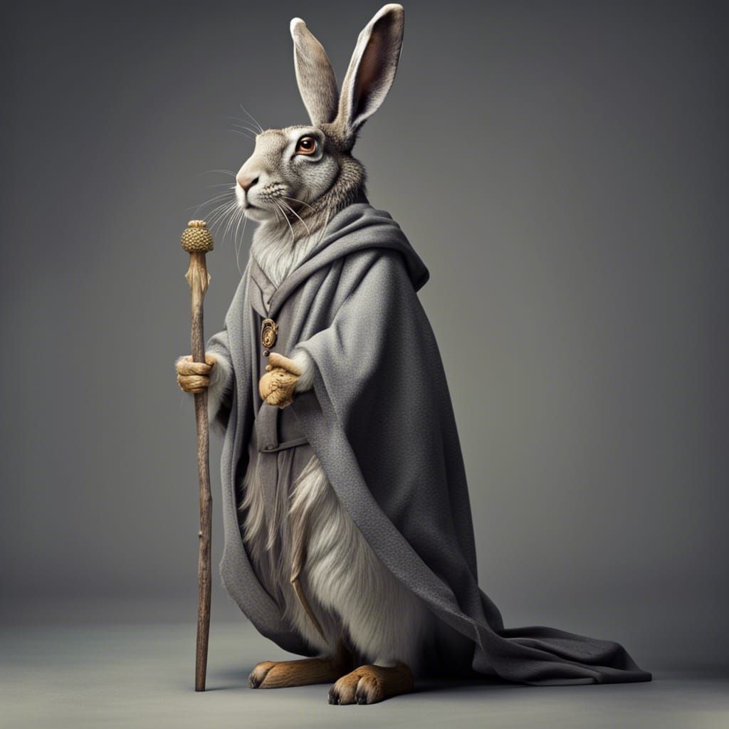 Hare as Grey Wizard in Fantasy Art
