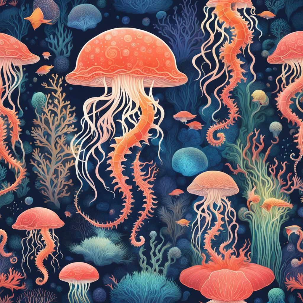 Bioluminescent Underwater Palace: A Digital Art Realm