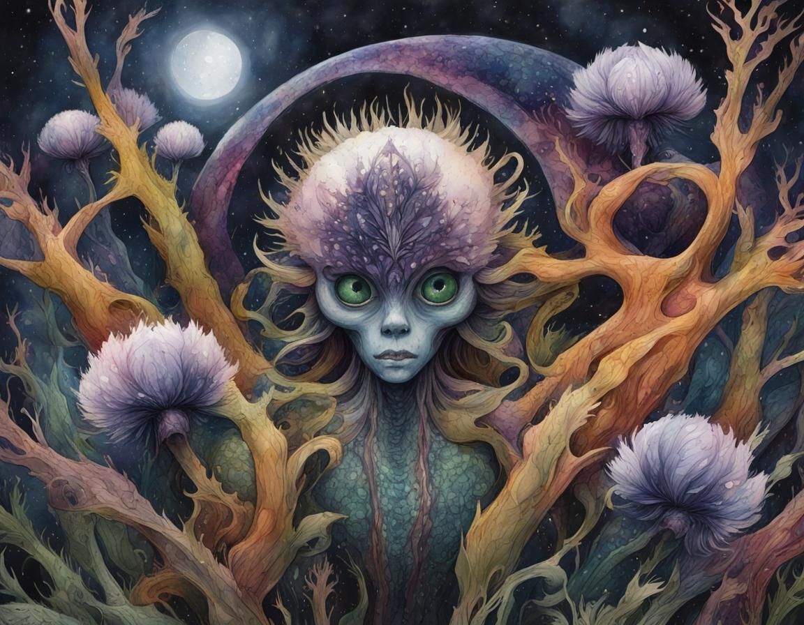 Strange Creature with Big Eyes in Watercolour Style