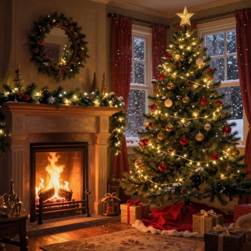 Cozy Christmas Eve Fireside Glow
