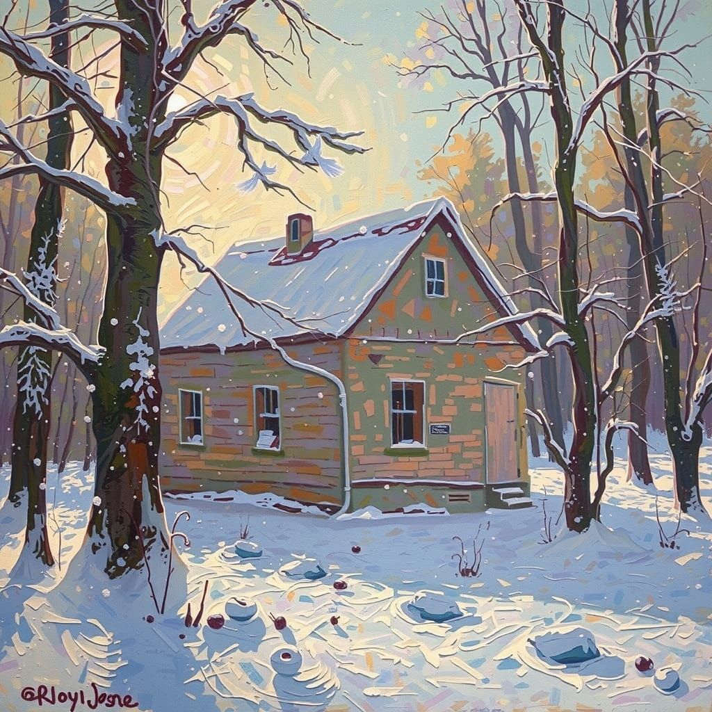 Ancient House in Snowy Forest Serenity